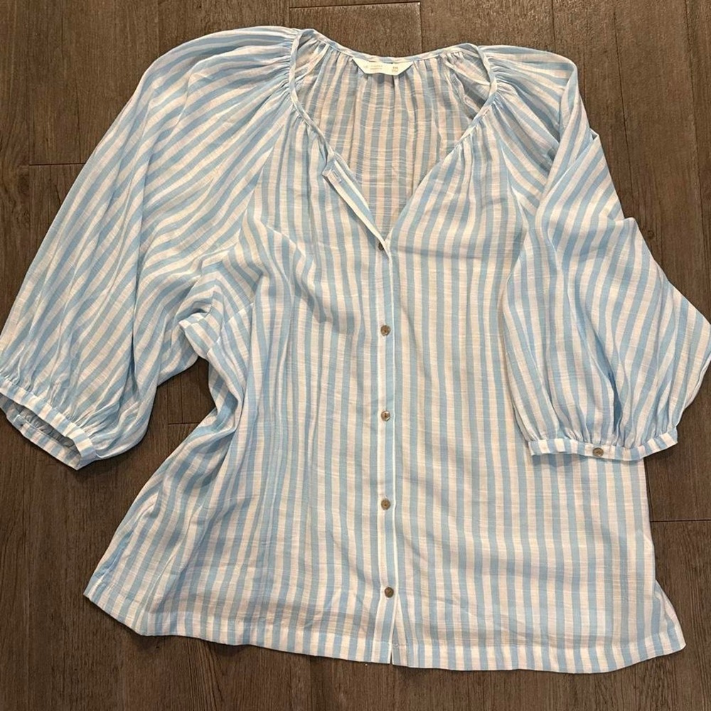 Women's blue and‎ white stripped boho tunic size 2x